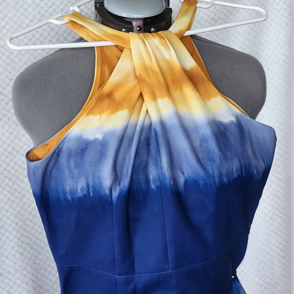 LIKE NEW H&M Woman's size 10 halter blue & yellow long midi dress - Picture 4 of 9